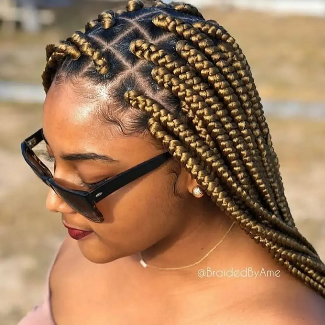Fulani braids with detailed patterning at a Willingboro NJ braiding lounge